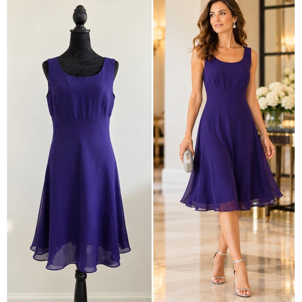 Danny & Nicole Purple Chiffon A-Line Dress 8 Sleeveless Wedding Guest Cocktail